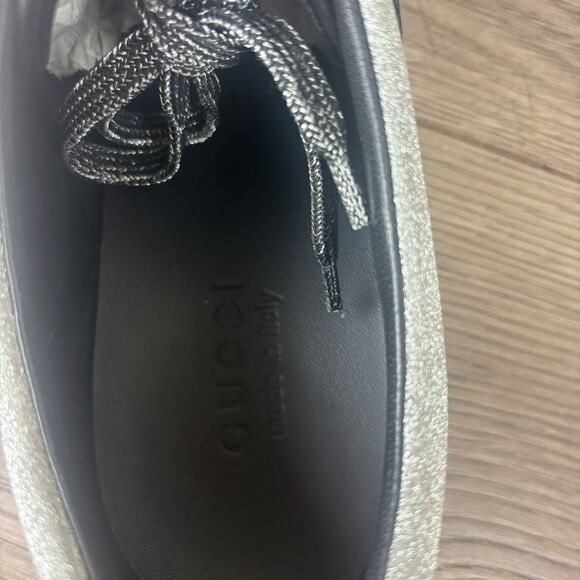 GUCCI 414684 Bambi Web Glitter Stud Silver Sneakers Men's 11.5 Low Top Shoes - Picture 12 of 16